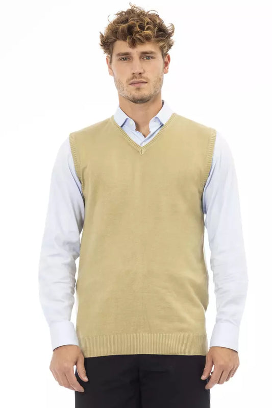 Alpha Studio Men's Beige Viscose V-neck Sweater Vest
