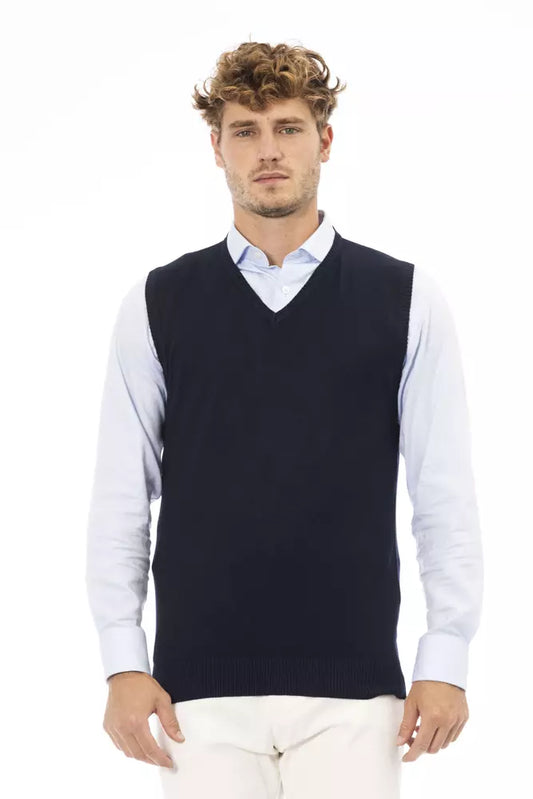 Alpha Studio Men's Blue Viscose V-neck Sweater Vest