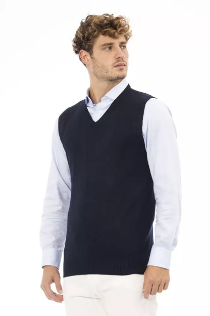 Alpha Studio Men's Blue Viscose V-neck Sweater Vest