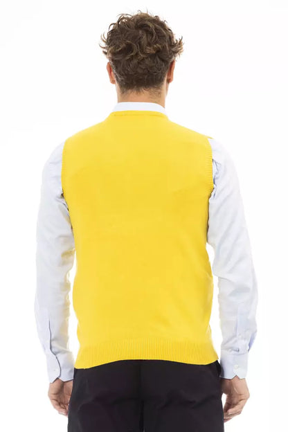 Alpha Studio Men's Yellow Viscose V-neck Sweater Vest