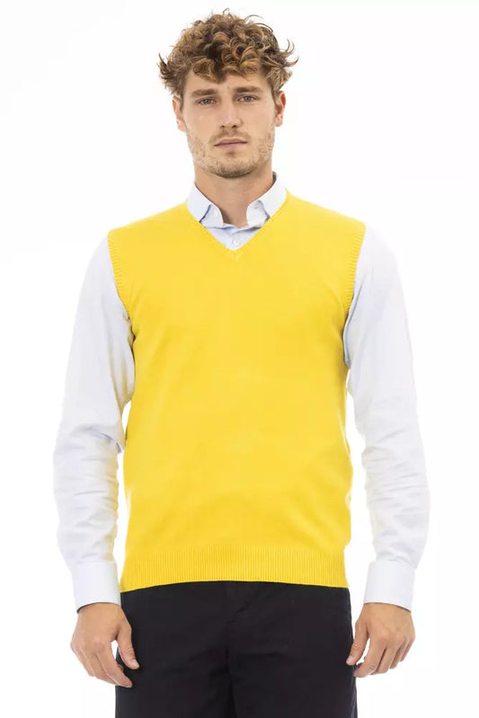 Alpha Studio Men's Yellow Viscose V-neck Sweater Vest
