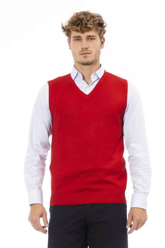 Alpha Studio Men's Red Viscose V-neck Sweater Vest