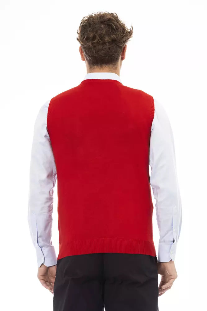 Alpha Studio Men's Red Viscose V-neck Sweater Vest