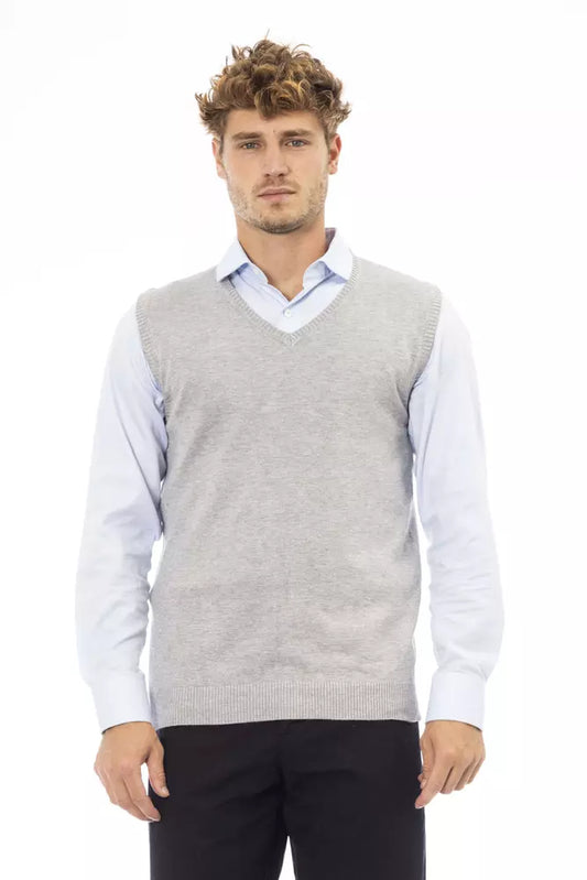 Alpha Studio Men's Gray Viscose V-neck Sweater Vest