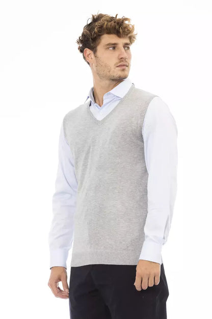 Alpha Studio Men's Gray Viscose V-neck Sweater Vest