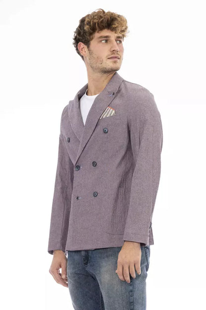 Distretto12 Men's Purple Cotton Casual Double Breasted Blazer Jacket