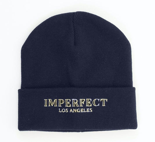 Blue Acrylic Imperfect Los Angeles Logo Beanie Hat - Designed by Imperfect Available to Buy at a Discounted Price on Moon Behind The Hill Online Designer Discount Store