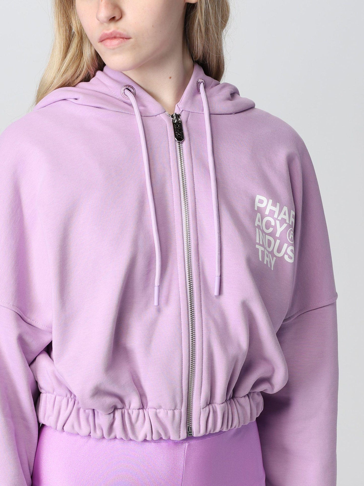 Pharmacy Industry Women's Purple Cotton Zip Hoodie Sweater designed by Pharmacy Industry available from Moon Behind The Hill 's Clothing > Shirts & Tops > Womens range