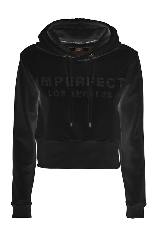 Imperfect Women's Black Cotton Hoodie Sweater - Designed by Imperfect Available to Buy at a Discounted Price on Moon Behind The Hill Online Designer Discount Store