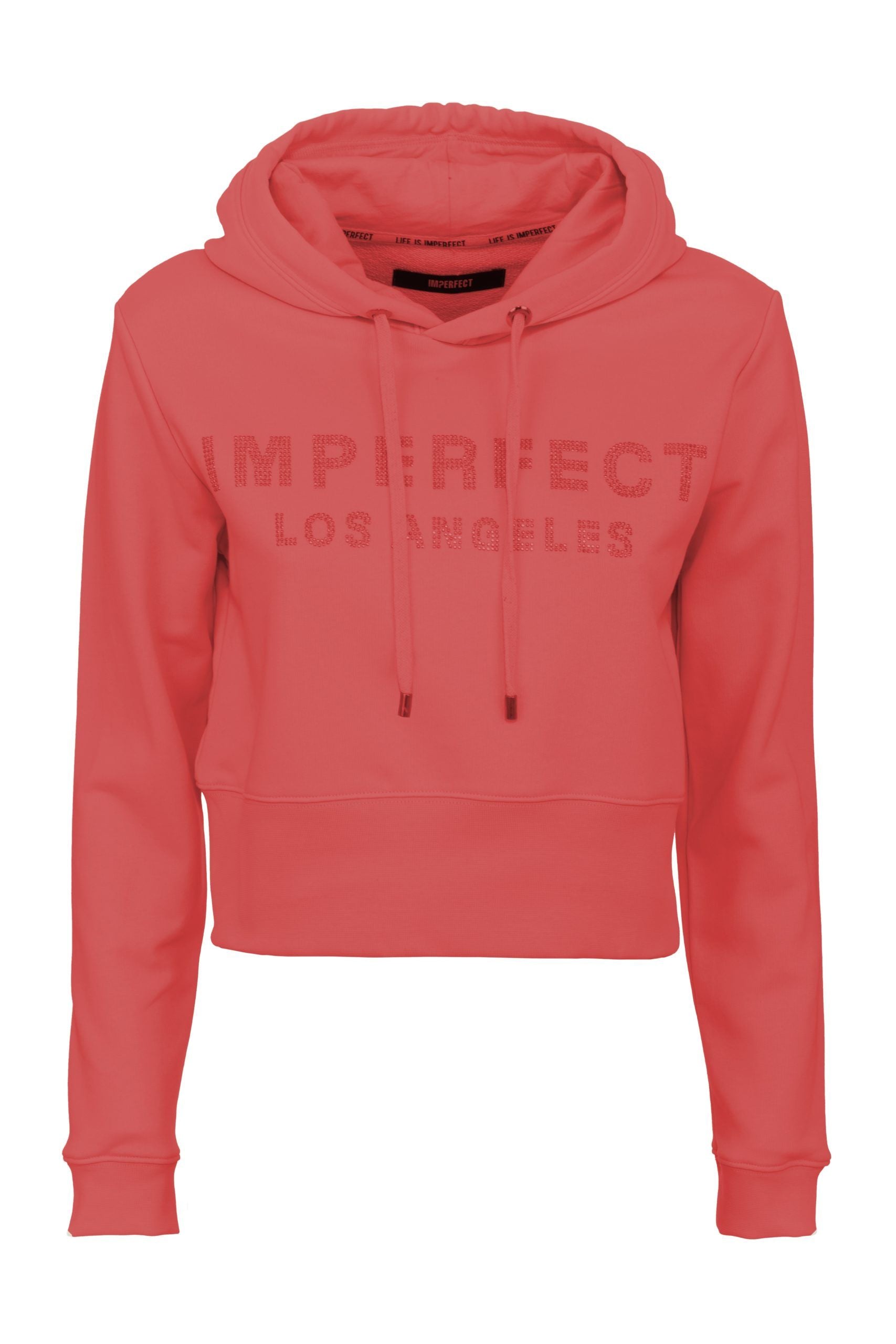Imperfect Women's Red Cotton Short Hoodie Sweater - Designed by Imperfect Available to Buy at a Discounted Price on Moon Behind The Hill Online Designer Discount Store