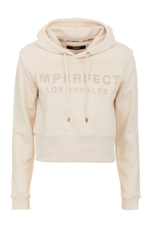 Imperfect Women's Beige Cotton Hoodie Sweater - Designed by Imperfect Available to Buy at a Discounted Price on Moon Behind The Hill Online Designer Discount Store