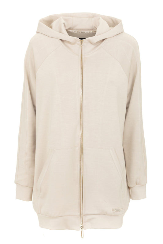 Imperfect Women's Beige Polyester Long Hoodie Sweater - Designed by Imperfect Available to Buy at a Discounted Price on Moon Behind The Hill Online Designer Discount Store