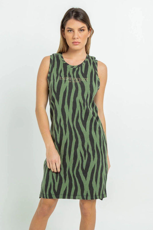 Imperfect Green Patterned Cotton Camisole Dress - Designed by Imperfect Available to Buy at a Discounted Price on Moon Behind The Hill Online Designer Discount Store