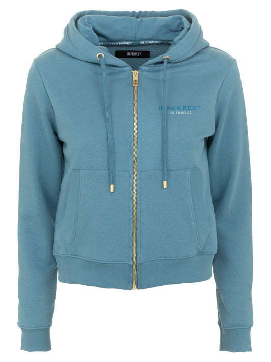 Imperfect Women's Light Blue Cotton Hooded Cardigan Sweatshirt Sweater - Designed by Imperfect Available to Buy at a Discounted Price on Moon Behind The Hill Online Designer Discount Store