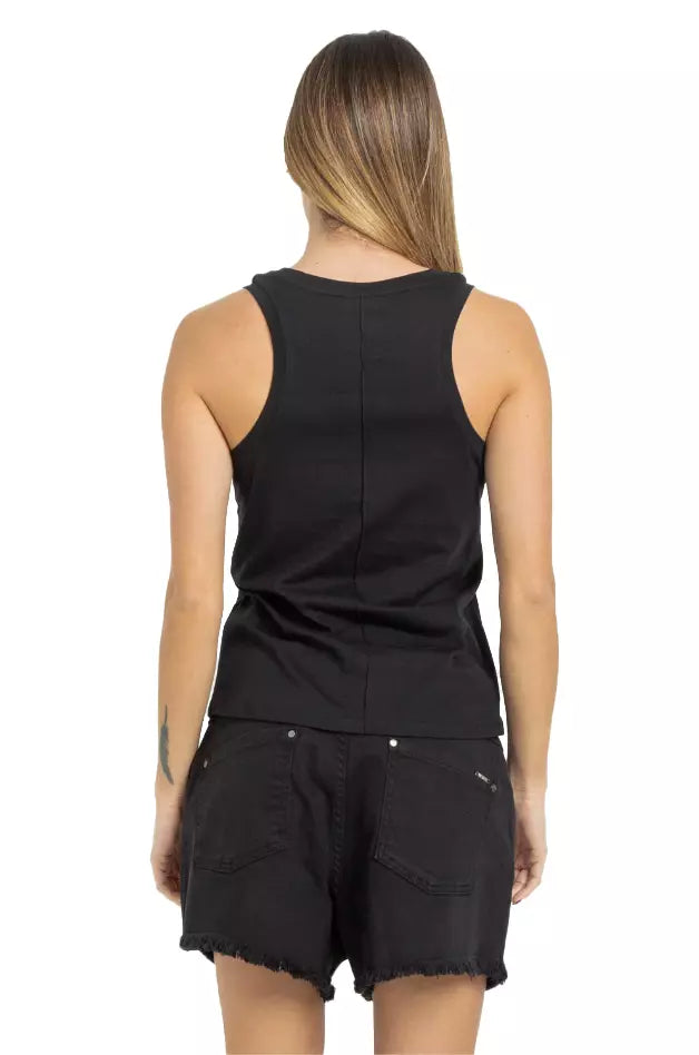 Imperfect Women's Black Logo T-Shirt Vest - Designed by Imperfect Available to Buy at a Discounted Price on Moon Behind The Hill Online Designer Discount Store