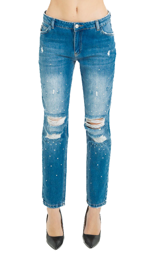 Imperfect Women's Blue Cotton Regular Fit Jeans - Designed by Imperfect Available to Buy at a Discounted Price on Moon Behind The Hill Online Designer Discount Store