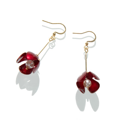 Small Lily Drop Earrings - Red-1