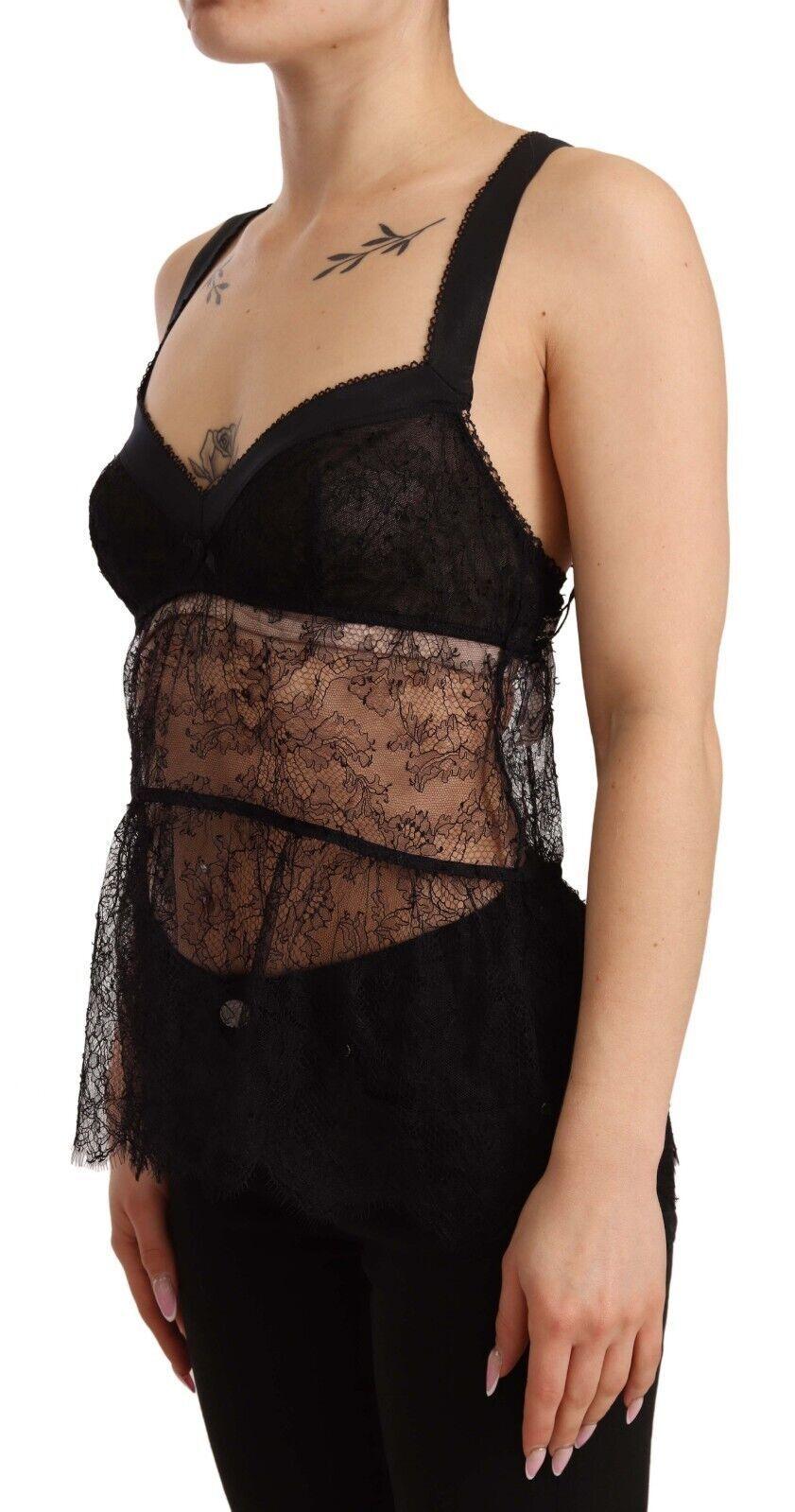Black Silk Lace Babydoll Nylon Lingerie Top - Designed by Dolce & Gabbana Available to Buy at a Discounted Price on Moon Behind The Hill Online Designer Discount Store