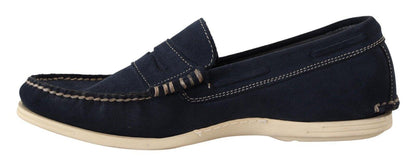 Blue Suede Low Top Mocassin Loafers Casual Men Shoes - Designed by Pollini Available to Buy at a Discounted Price on Moon Behind The Hill Online Designer Discount Store