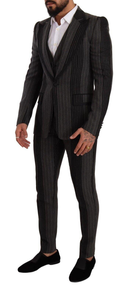 Dolce & Gabbana Men's Black Gray Striped Slim Fit 3 Piece Suit - Designed by Dolce & Gabbana Available to Buy at a Discounted Price on Moon Behind The Hill Online Designer Discount Store
