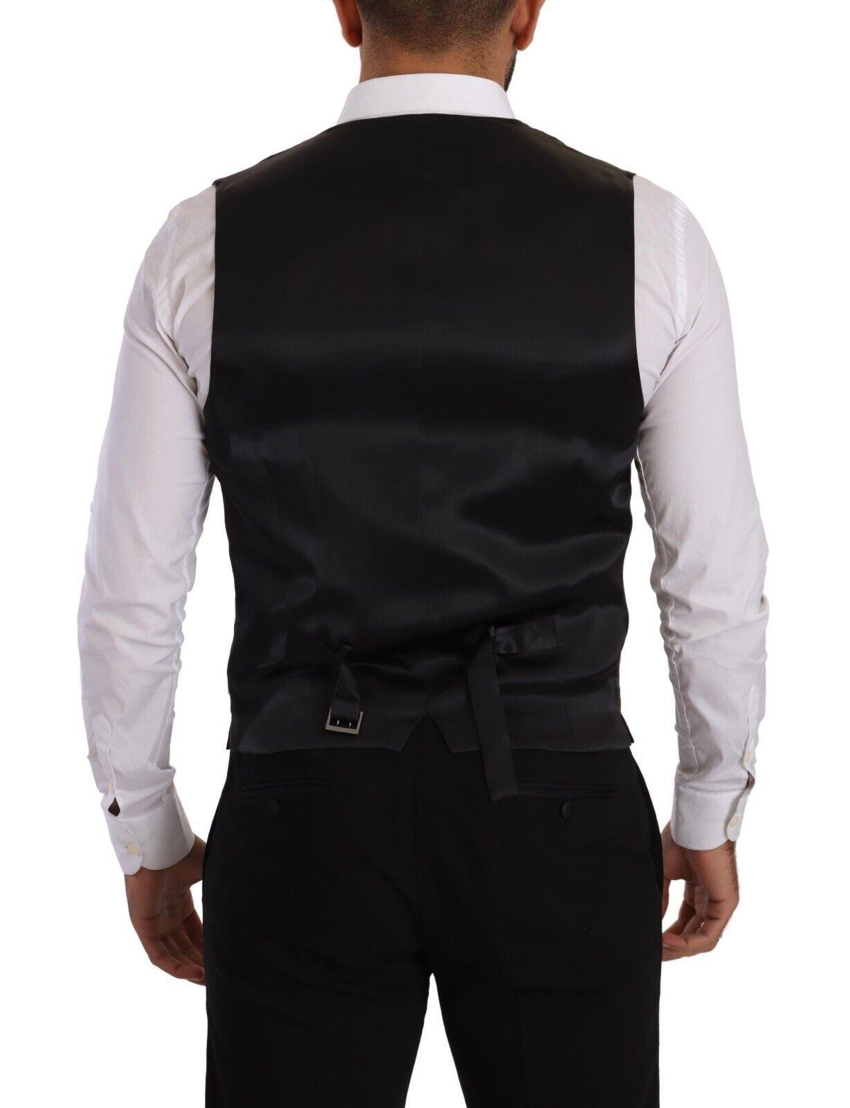 Black Striped Wool Silk Waistcoat Vest - Designed by Dolce & Gabbana Available to Buy at a Discounted Price on Moon Behind The Hill Online Designer Discount Store