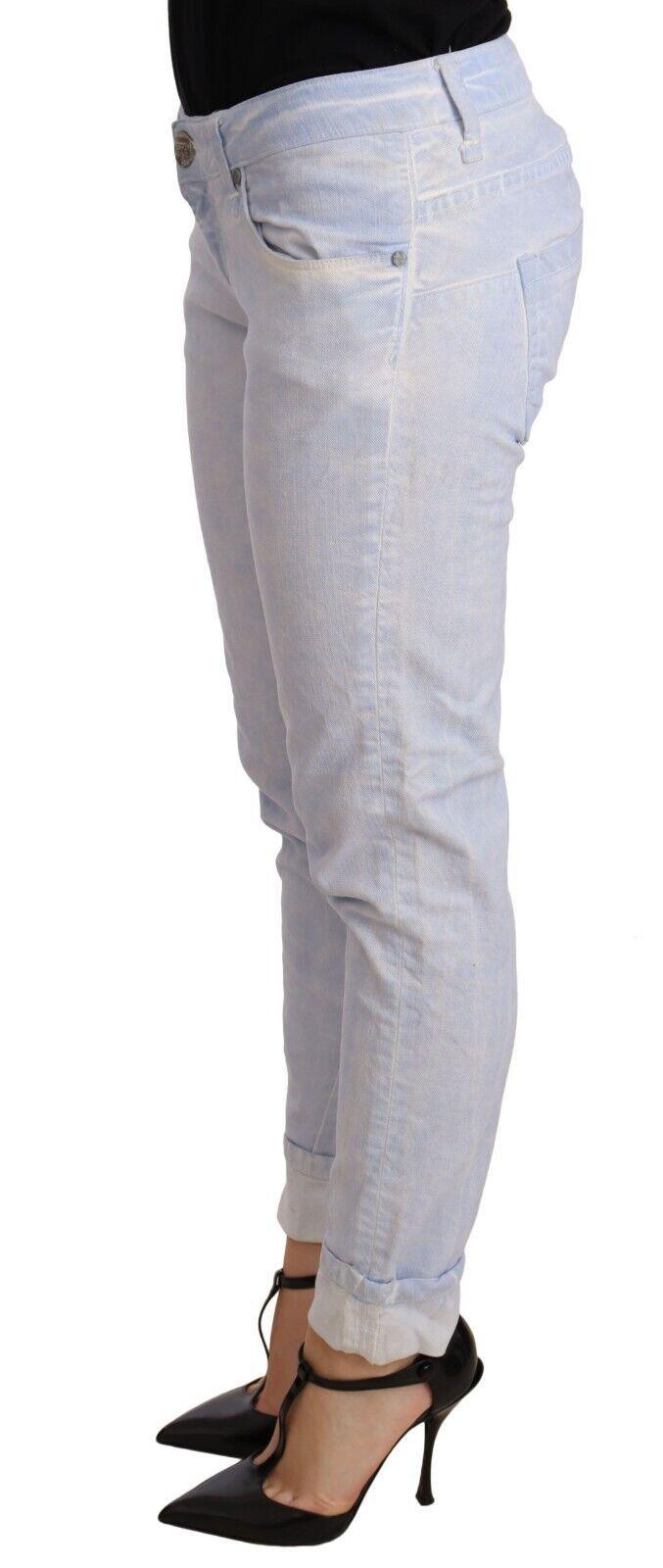 Light Blue Cotton Folded Hem Denim Skinny Women Trouser Jeans designed by Acht available from Moon Behind The Hill 's Clothing > Pants > Womens range