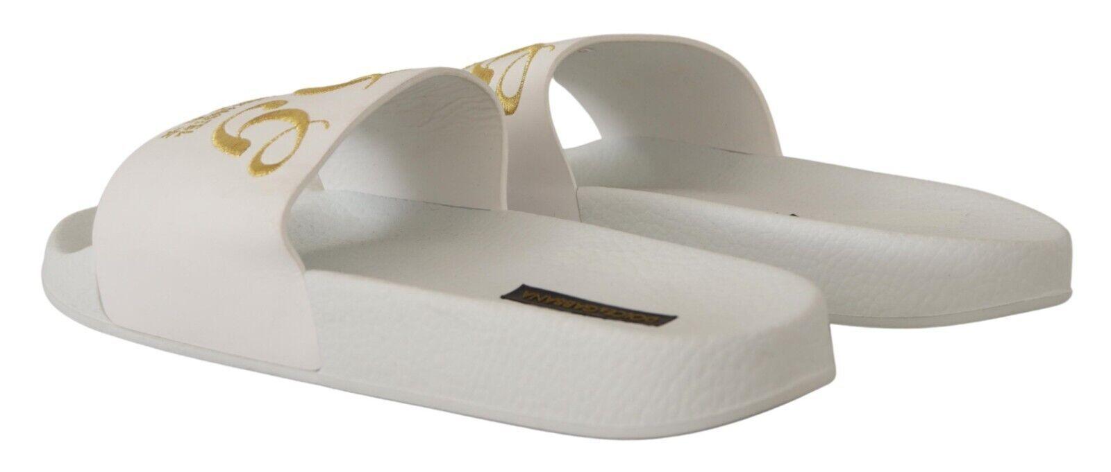 White Leather Luxury Hotel Slides Sandals Shoes designed by Dolce & Gabbana available from Moon Behind The Hill 's Shoes > Mens range