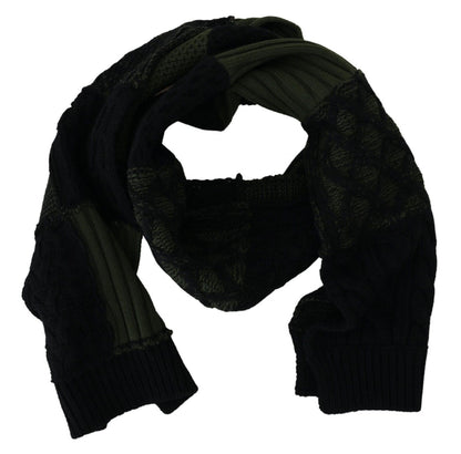 Dolce & Gabbana Black Green Knitted Men Neck Wrap Shawl Scarf - Designed by Dolce & Gabbana Available to Buy at a Discounted Price on Moon Behind The Hill Online Designer Discount Store