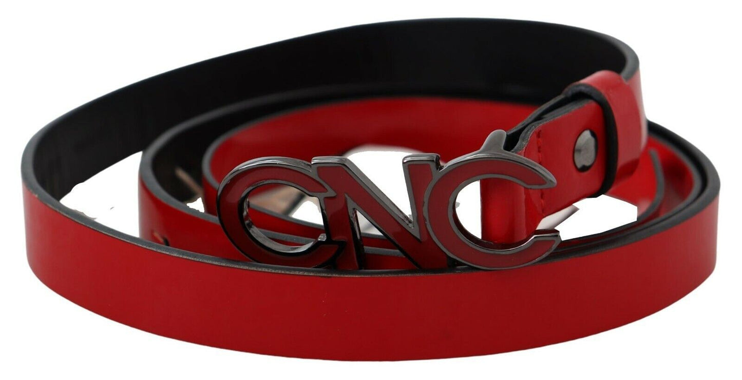 Red Black Reversible Leather Logo Buckle Belt
