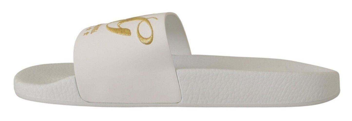 White Leather Luxury Hotel Slides Sandals Shoes designed by Dolce & Gabbana available from Moon Behind The Hill 's Shoes > Mens range