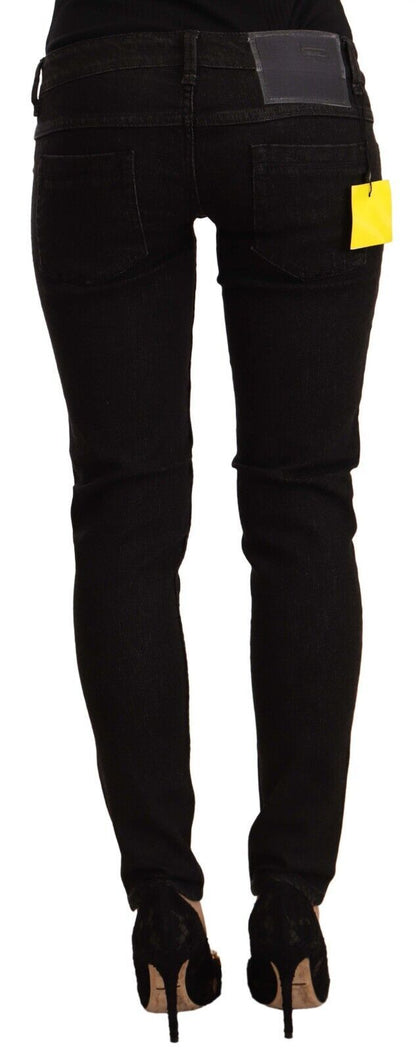 Acht Women's Black Cotton Low Waist Skinny Denim Jeans