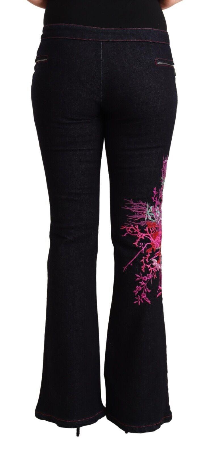 Exte Women's Black Cotton Mid Waist Cotton Flared Jeans - Designed by Exte Available to Buy at a Discounted Price on Moon Behind The Hill Online Designer Discount Store