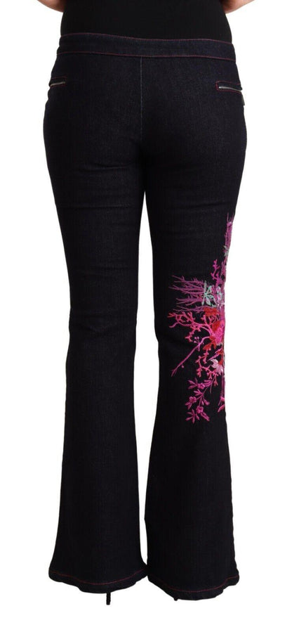 Exte Women's Black Cotton Mid Waist Cotton Flared Jeans - Designed by Exte Available to Buy at a Discounted Price on Moon Behind The Hill Online Designer Discount Store