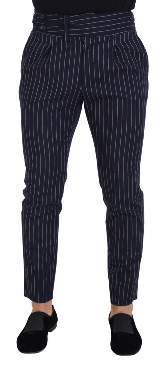 Dolce & Gabbana Blue Wool Striped Men Formal Trouser Pants - Designed by Dolce & Gabbana Available to Buy at a Discounted Price on Moon Behind The Hill Online Designer Discount Store