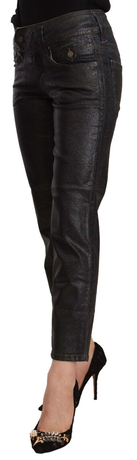 John Galliano Black Glittered Mid Waist Cotton Cropped Pants - Designed by John Galliano Available to Buy at a Discounted Price on Moon Behind The Hill Online Designer Discount Store