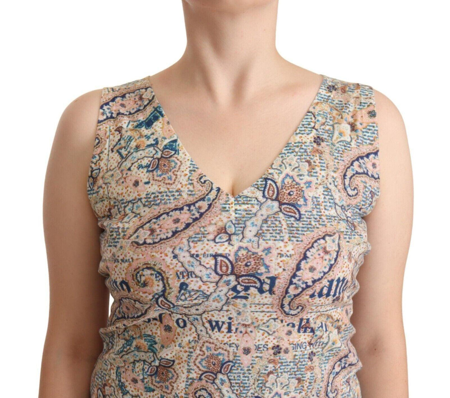 John Galliano Multicolor Cotton Sleeveless V-neck Tank Top - Designed by John Galliano Available to Buy at a Discounted Price on Moon Behind The Hill Online Designer Discount Store