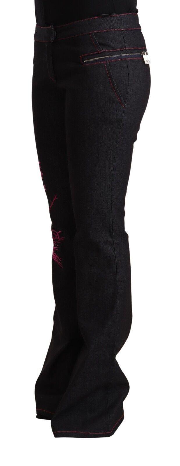 Exte Women's Black Cotton Stretch Mid Waist Cotton Flared Denim Jeans - Designed by Exte Available to Buy at a Discounted Price on Moon Behind The Hill Online Designer Discount Store