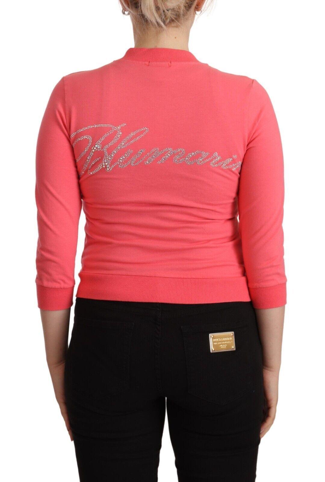 Blumarine Women's Pink 3/4 Sleeve Zip Embellished Sweater - Designed by Blumarine Available to Buy at a Discounted Price on Moon Behind The Hill Online Designer Discount Store