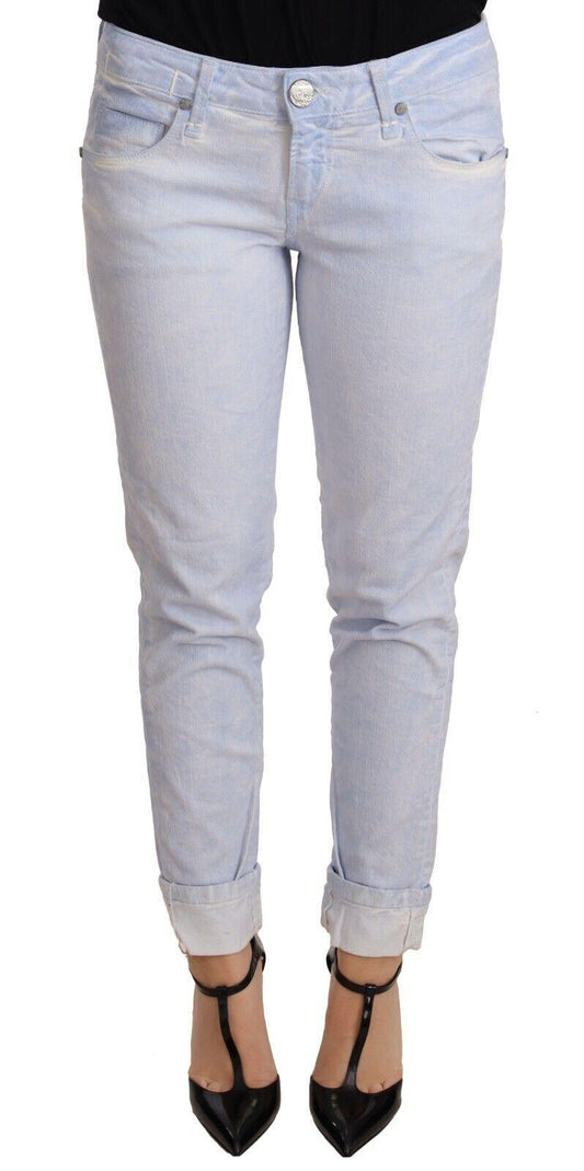 Light Blue Cotton Folded Hem Denim Skinny Women Trouser Jeans designed by Acht available from Moon Behind The Hill 's Clothing > Pants > Womens range