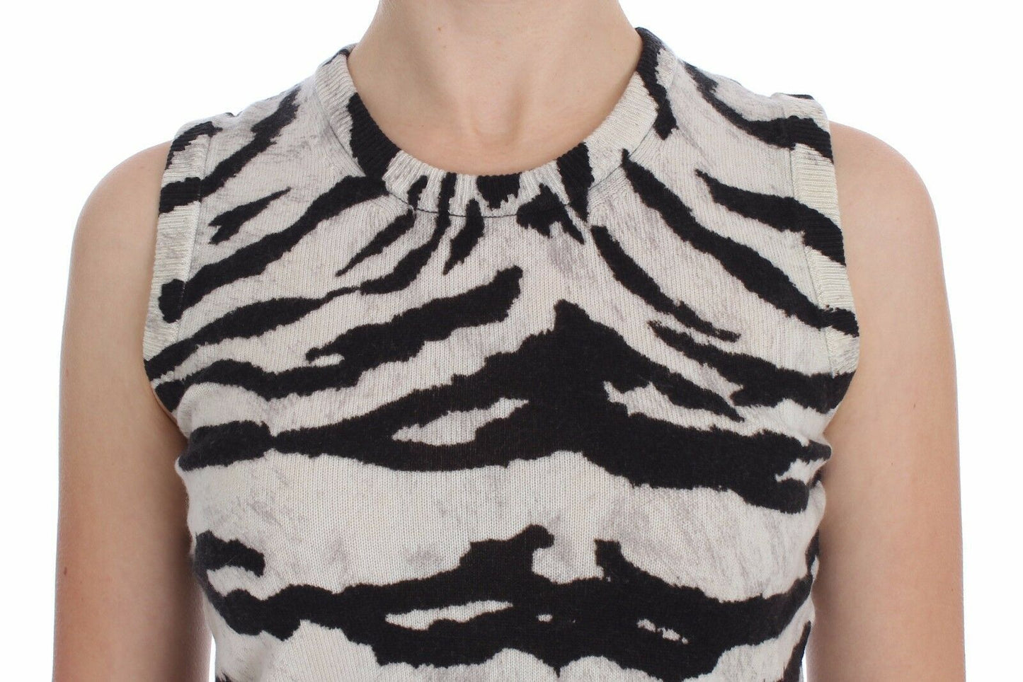 Zebra 100% Cashmere Knit Top Vest Tank Top