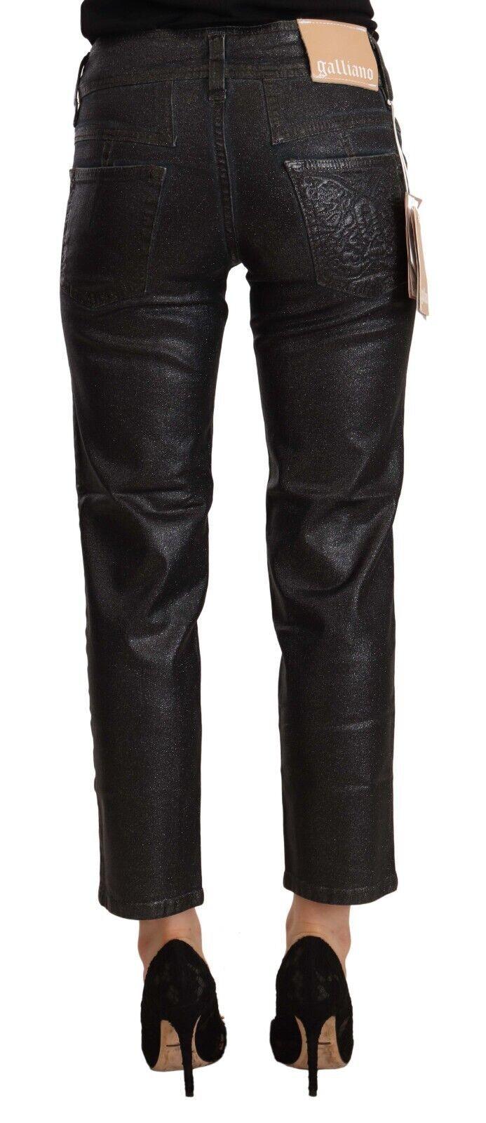 John Galliano Black Glittered Mid Waist Cotton Cropped Pants - Designed by John Galliano Available to Buy at a Discounted Price on Moon Behind The Hill Online Designer Discount Store