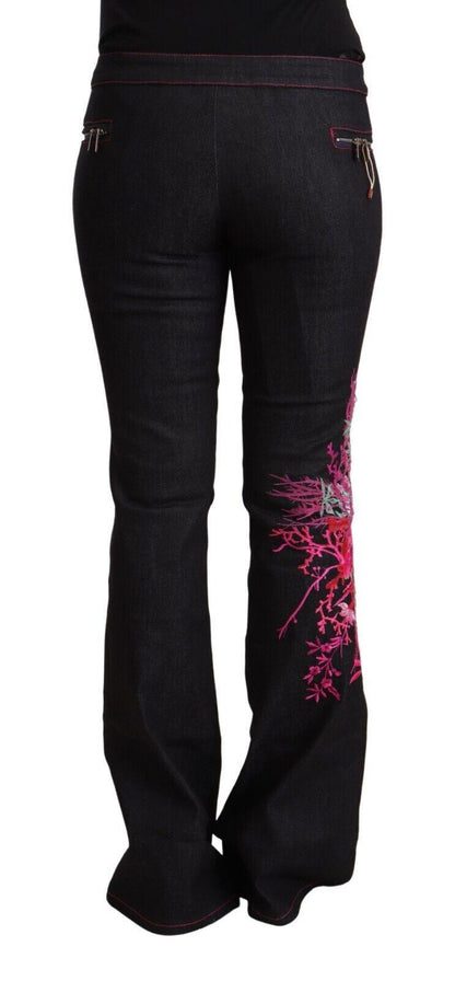 Exte Women's Black Cotton Stretch Mid Waist Cotton Flared Denim Jeans - Designed by Exte Available to Buy at a Discounted Price on Moon Behind The Hill Online Designer Discount Store
