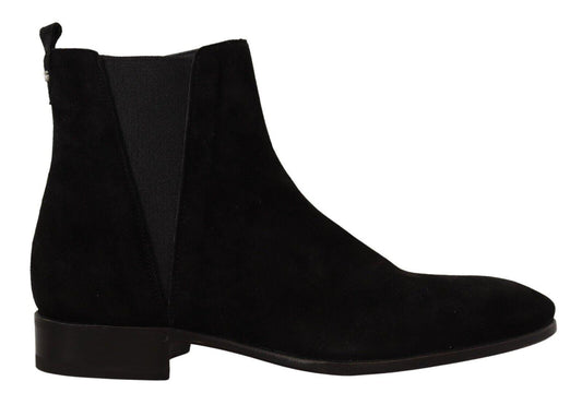 Black Suede Leather Chelsea Mens Boots Shoes - Designed by Dolce & Gabbana Available to Buy at a Discounted Price on Moon Behind The Hill Online Designer Discount Store