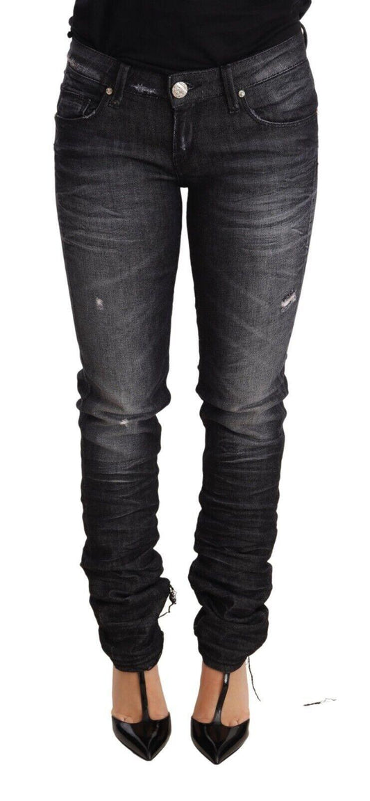 Black Washed Cotton Low Waist Skinny Denim Trouser Jeans - Designed by Acht Available to Buy at a Discounted Price on Moon Behind The Hill Online Designer Discount Store