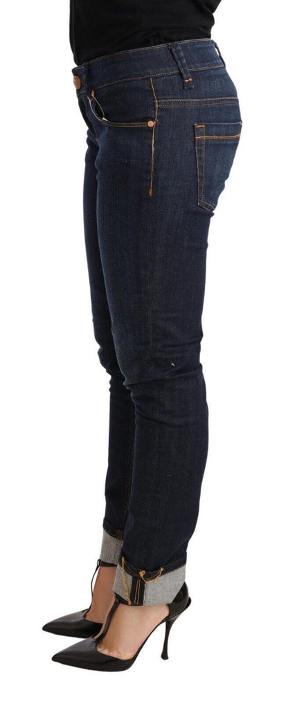 Blue Washed Cotton Low Waist Skinny Denim Women Trouser Jeans - Designed by Acht Available to Buy at a Discounted Price on Moon Behind The Hill Online Designer Discount Store