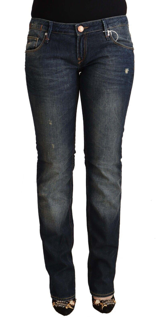 Blue Washed Cotton Low Waist Skinny Denim Jeans - Designed by Acht Available to Buy at a Discounted Price on Moon Behind The Hill Online Designer Discount Store