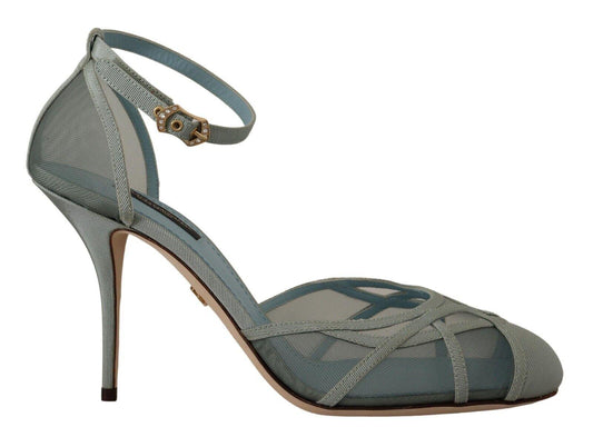 Dolce & Gabbana Blue Mesh Ankle Strap Heels Sandals Shoes - Designed by Dolce & Gabbana Available to Buy at a Discounted Price on Moon Behind The Hill Online Designer Discount Store