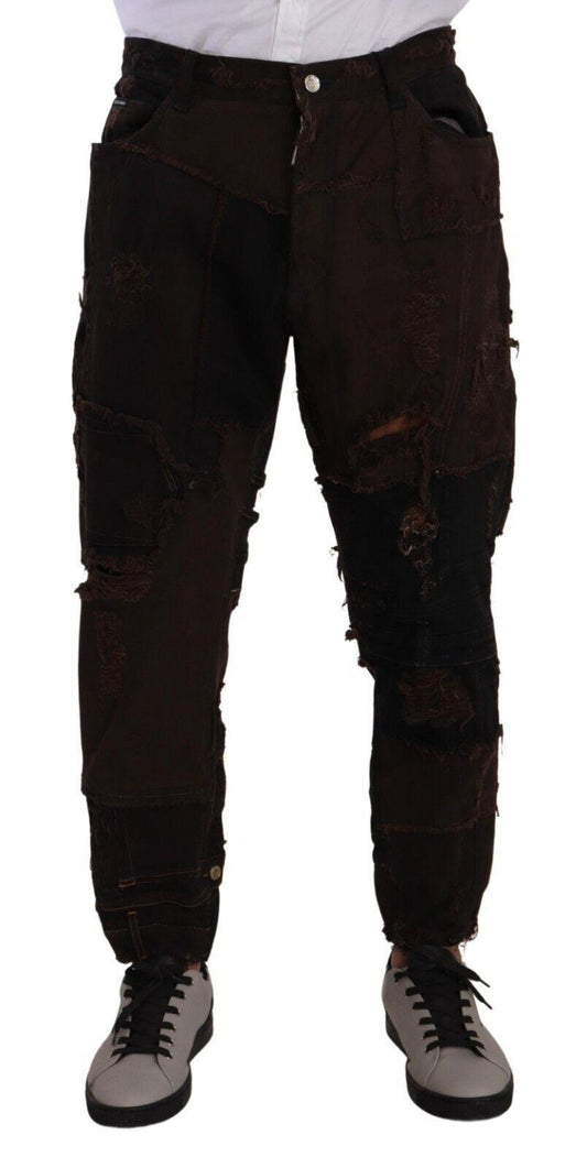 Brown Cotton Distressed Regular Denim Jeans - Designed by Dolce & Gabbana Available to Buy at a Discounted Price on Moon Behind The Hill Online Designer Discount Store