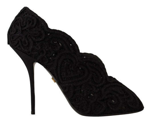 Dolce & Gabbana Black Cordonetto Ricamo Pump Open Toe Shoes - Designed by Dolce & Gabbana Available to Buy at a Discounted Price on Moon Behind The Hill Online Designer Discount Store