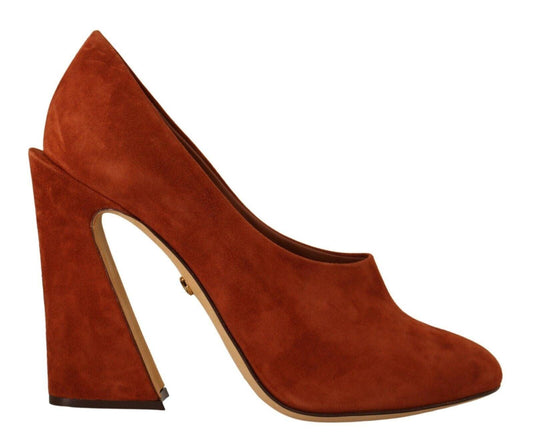 Dolce & Gabbana Brown Suede Leather Block Heels Pumps Shoes - Designed by Dolce & Gabbana Available to Buy at a Discounted Price on Moon Behind The Hill Online Designer Discount Store